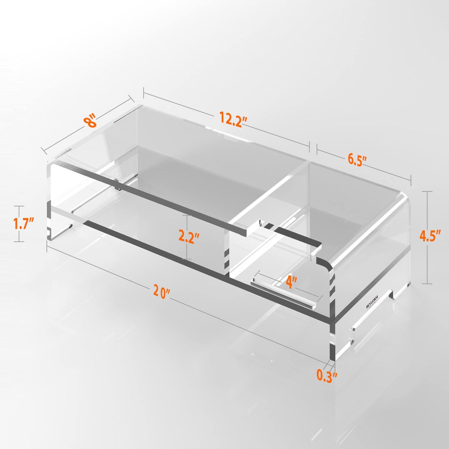 BEYGORM Acrylic Monitor Stand Riser, Wide 20", 2 Tier Computer with Storage, Desk Organizer Desktop Printer Laptop Storage Shelf Screen Holder Phone