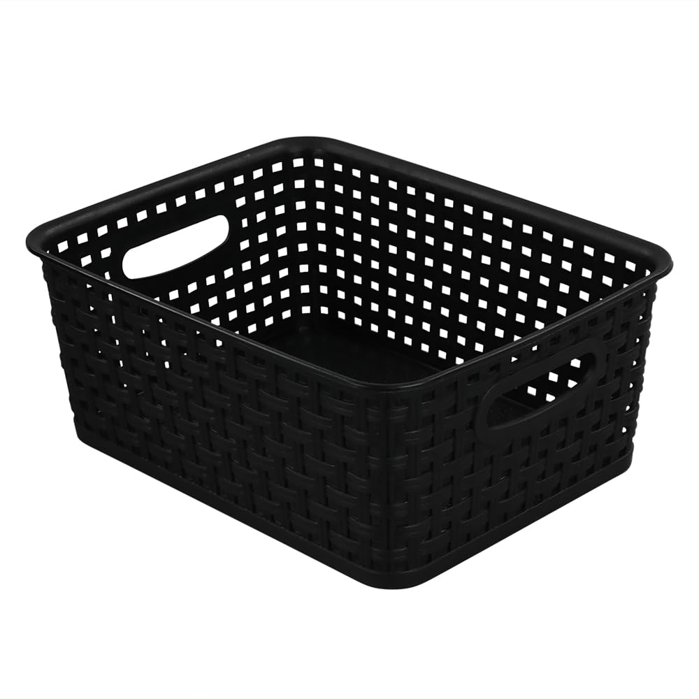 Begale Plastic Storage Basket for Household Organization, Set of 6, Black
