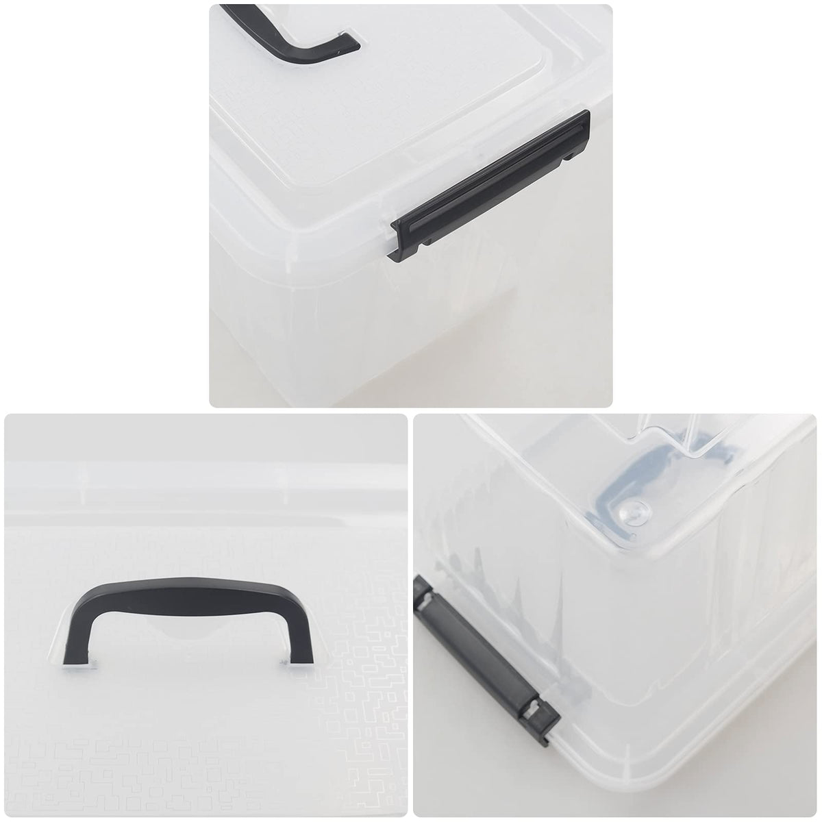 Ikando 4 Packs 13 Litre Plastic Storage Box with Lid and Handle, Clear