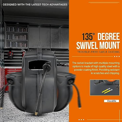 SuperHandy Air Hose Reel Retractable Spring Driven 3/8" x15m (50' ft) Long 300PSI 20BAR Max Polypropylene Premium Flex Hybrid Polymer Hose for Indoor Outdoor Use w/Lead in Hose & PVC Handle