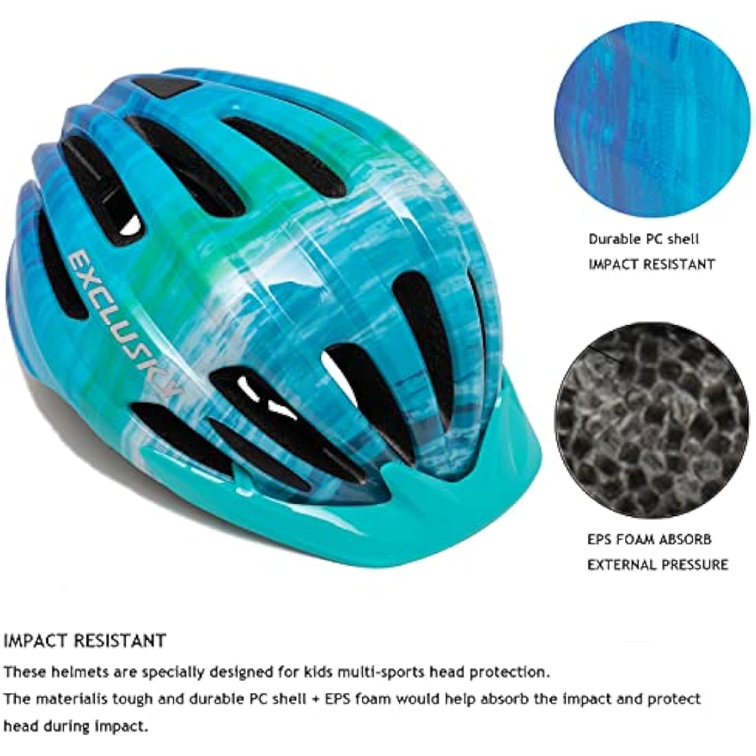 Kids Bike Helmet Exclusky Boys Girls Bike Helmet Adjustable Kids Cycle Helmet 50-57cm, Multi-Sport Kids Helmet Age 5-7-9-10-12, Bicycle Helmet Kids with Visor