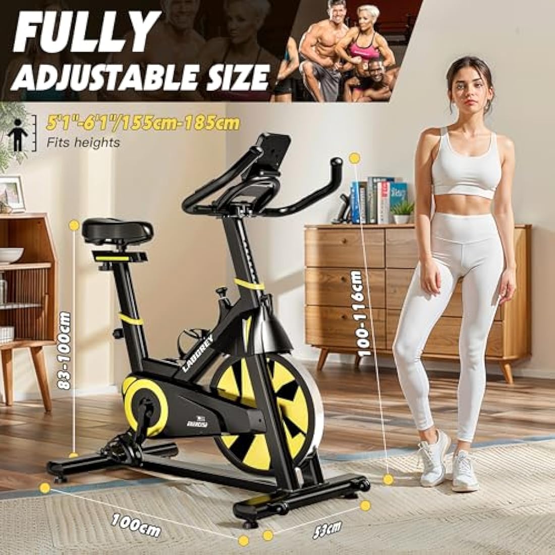 LABGREY Exercise Bike Indoor Cycling Bike Stationary Cycle Bike with Heart Rate Sensor & Comfortable Seat Cushion, Quiet Fitness Bike for Home Cardio Workout