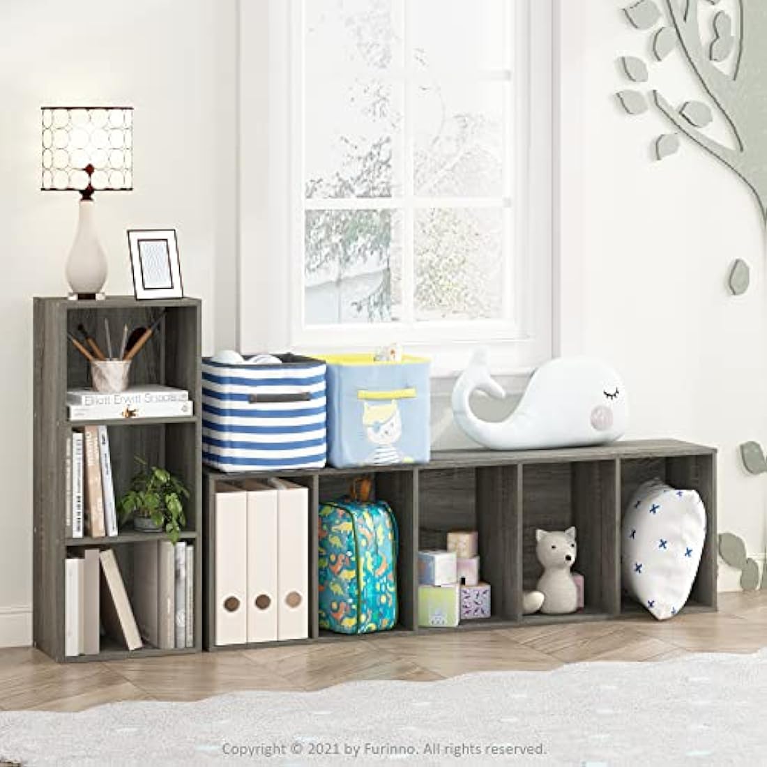 Furinno Luder 5-Tier Reversible Color Open Shelf Bookcase, French Oak