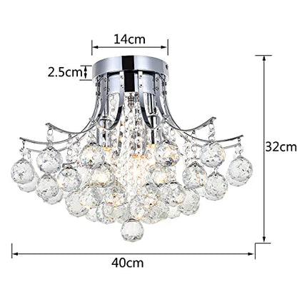 Dst Crystal Chandelier Ceiling Light, Modern Mini Flush Mount LED Chandelier Lights Chrome Pendant Lighting Fixture for Living Room, Dining Room,