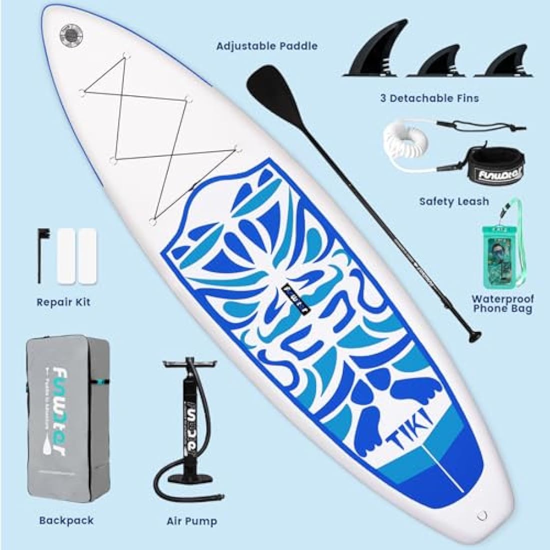 FunWater Inflatable Stand UP Paddle Board Ultra-Light Green Pink Everything Included ISUP, Adj Paddle, Pump, SUP Backpack, Leash, Waterproof Bag, Non-Slip Deckpad Youth
