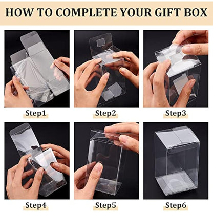 BENECREAT 30PCS 6x6x10cm Film Covered Clear Cube Wedding Favour Boxes PVC Transparent Cube Gift Boxes for Birthday, Wedding, Party Favors