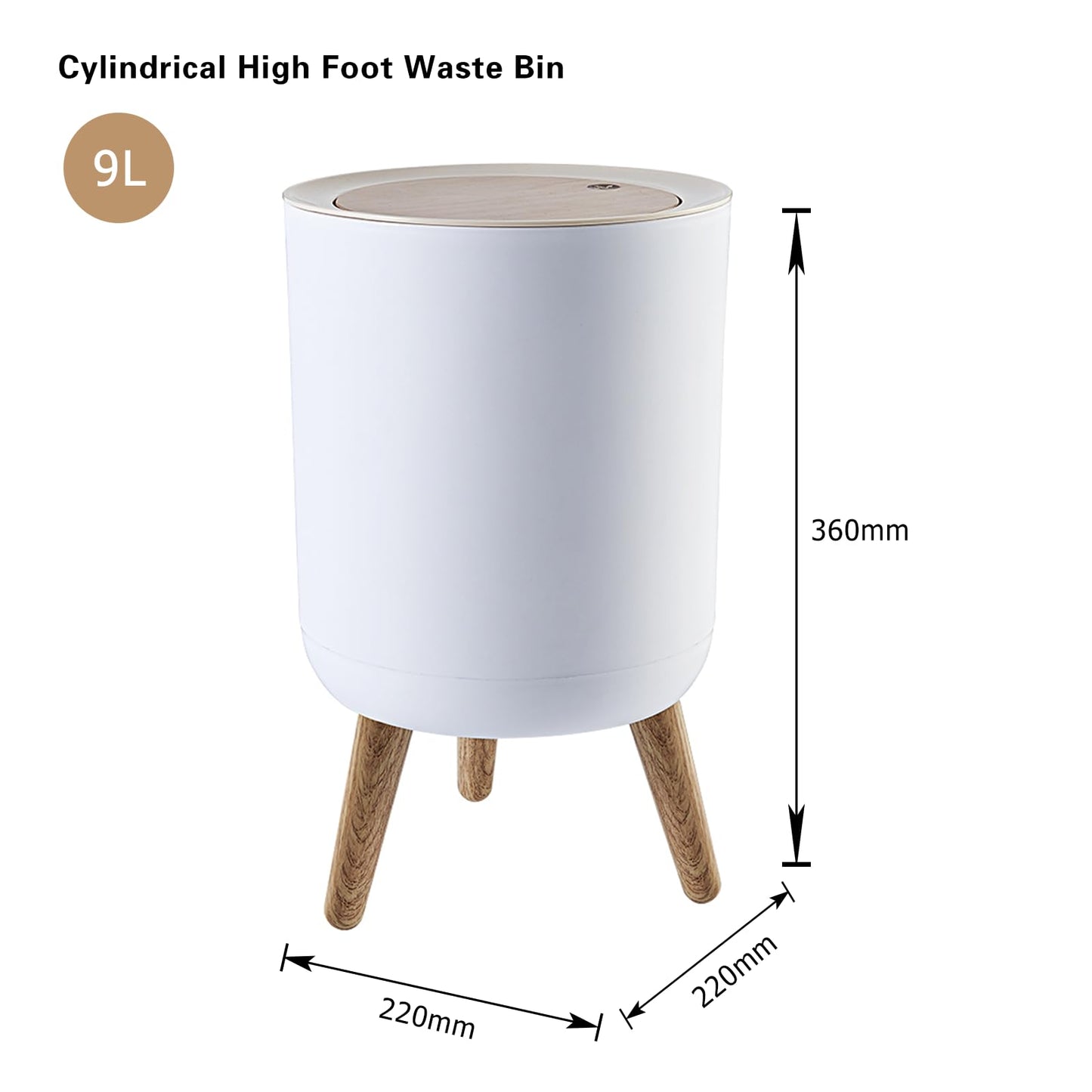 U2PICK Mini Trash Bin with Lid, 9 Liter Garbage Bin, Modern Waste Bin with Legs, Plastic Trash Can Suitable for Kitchen, Bathroom, Bedroom, Living