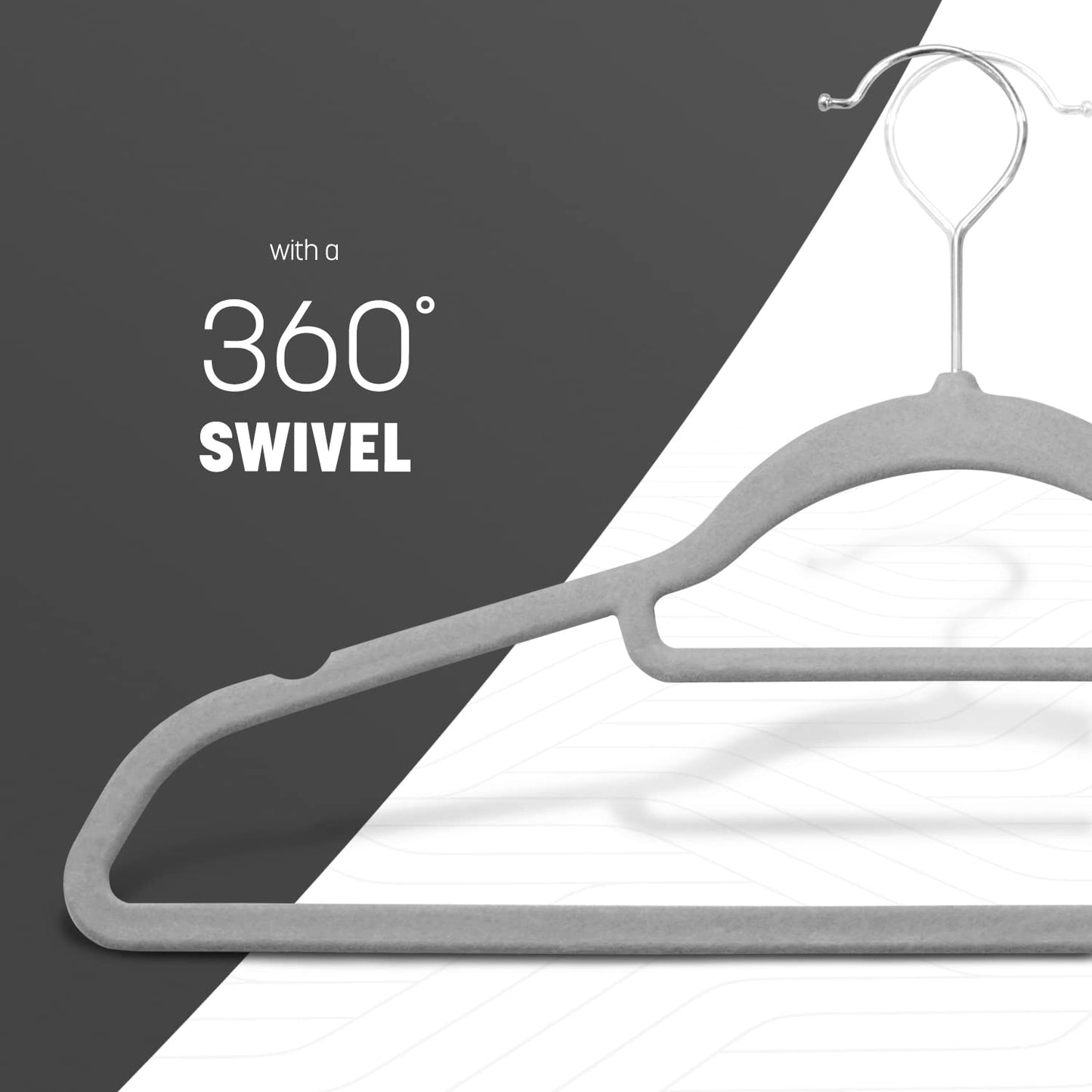 KEPLIN Velvet Hangers 20 Pack - Non-Slip Clothes Hangers with Tie Bar & 360° Hook - Durable & Sturdy, Space-Saving Wardrobe Organisers for Suits