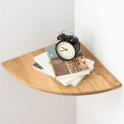 GIEANOO Corner Shelf, Solid Oak Wood Floating Corner Shelf Wall Mount 16inch Round End Floating Speaker Shelf With Wire Hole Shelves for Bedroom