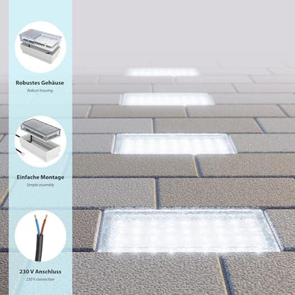ledscom.de 4 Pieces LED Paving Stone Ground recessed Light CUS for Outdoors, IP67, Angular, 20 x 10cm, 2.9 W, 228lm, Cool White