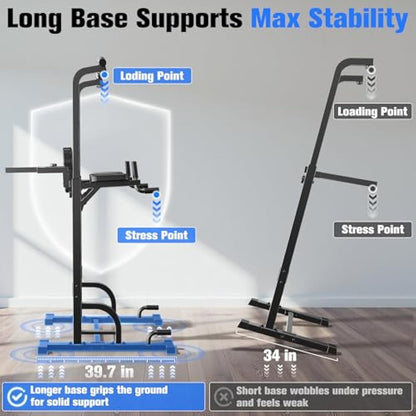 Sportsroyals Power Tower Dip Station Pull Up Bar for Home Gym Strength Training Workout Equipment, 450LBS.
