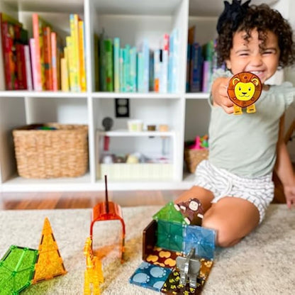 Magna-Tiles Safari Animals 25-Piece Set - 3D magnetic building tiles, Clear Colors