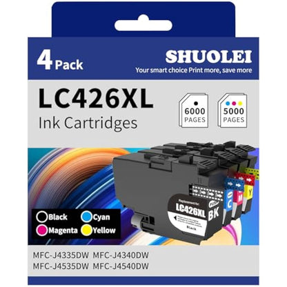 LC426XL Ink Cartridges Compatible with Brother LC426 XL LC-426 Inkjet Cartridges Multi-Pack High Yield, for MFC-J4335DW MFC-J4340DW MFC-J4535DW MFC-J4540DW (4 Pack, BK C M Y)