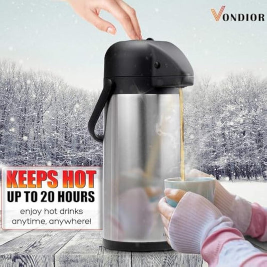 Vondior Thermal Coffee Carafe Jugs 1.9L, Insulated Pump Coffee Pot Stainless Steel, Vacuum Jug Teapot for Hot/Cold Water, Party Chocolate Drinks