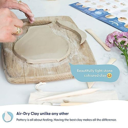 Sculpd Pottery Starter Kit - Complete Air Dry Clay Beginner Set for 2 Adults: Includes Sculpting Tools, Matte Varnish, Paint Brushes, Guide, Video