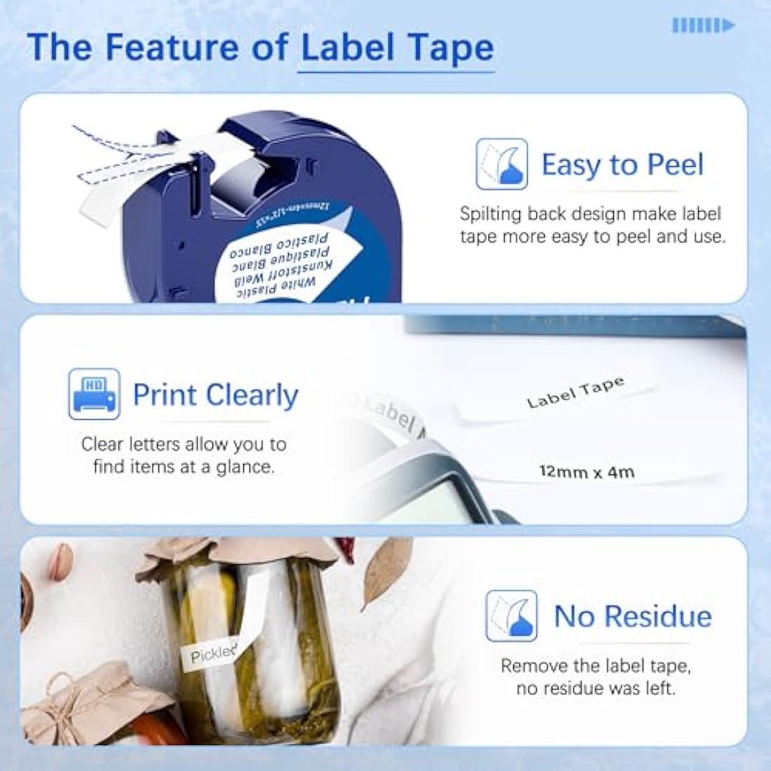 MarkField Compatible Label Tapes Replacement for Dymo Letratag Plastic White Tape 91201 S0721610, Compatible for Dymo Letratag LT-100H LT-100T LT-110T QX50 XR XM 200B Plus, 12mm x 4m, 10-Pack