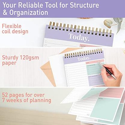 SWEETZER & ORANGE S&O Daily Planner Notepad for Productivity - 52 Page Every Day To Do Logbook- Undated Guide and Organizer - Routine work List Journal- Coiled Regular Task pad - MAUVE