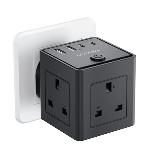 Plug Extension Socket with 4 USB, 3 Way (13A/3250W) Multi Plug Adapter UK, USB Wall Plug Charger, 3 Pin Plug Expander for Home, Office