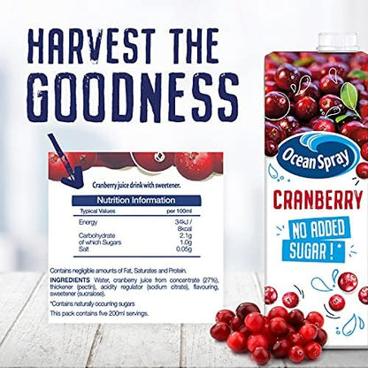Ocean Spray Classic Cranberry Juice with No Added Sugar, 1L Carton (12-Pack)