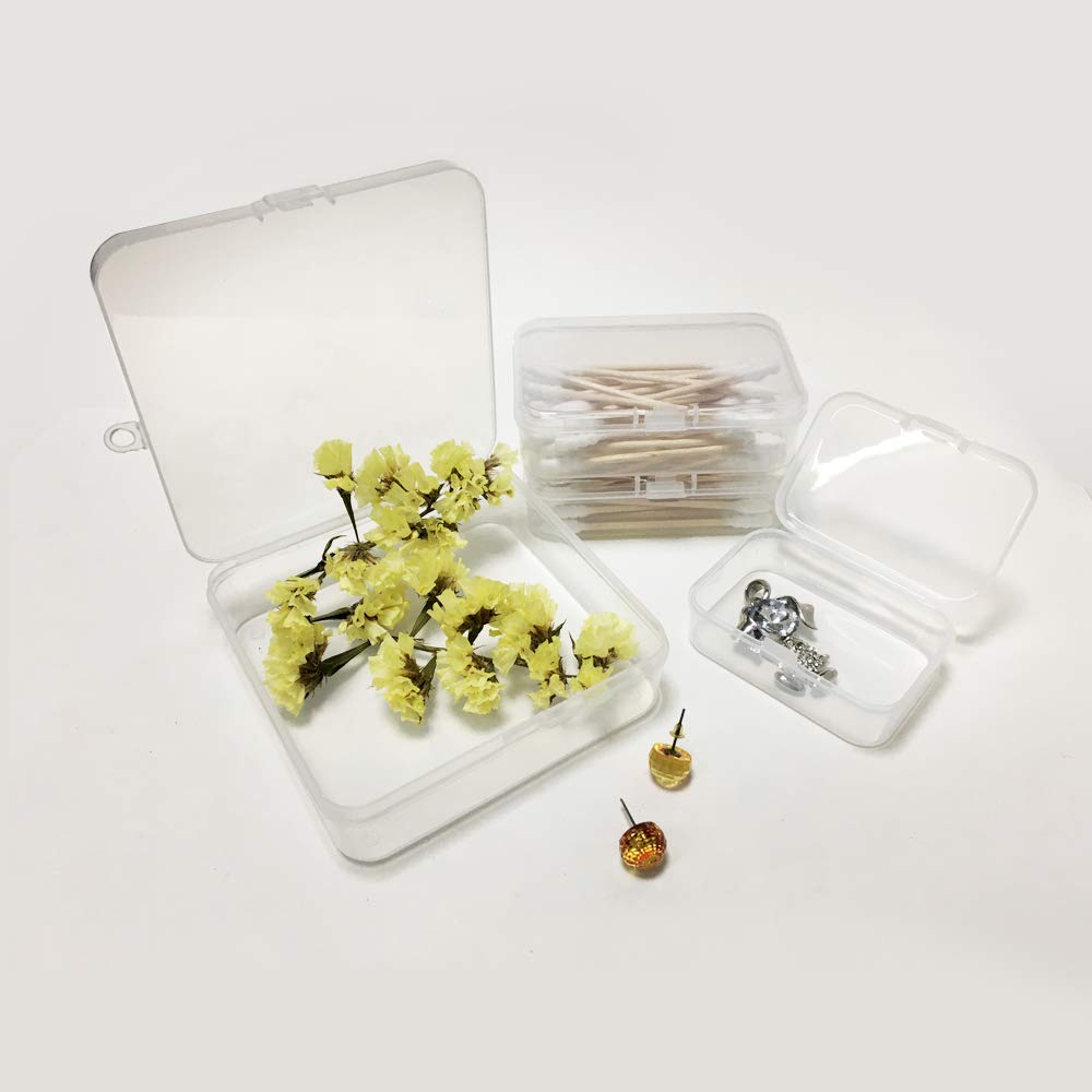 ODOOKON 18 Pcs (3 sizes) Rectangle Mini Clear Plastic Storage Containers Box Case with lid for Small Items, Bead, Jewelry, and Other Craft Projects