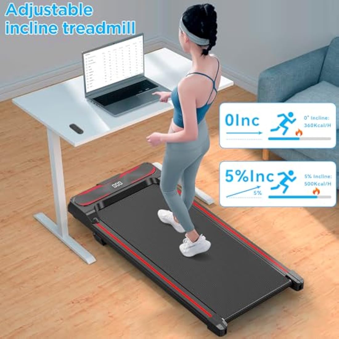 Walking Pad with 5% Incline, 3 In 1 Under Desk Treadmill for Home and Office, Portable Treadmill with LED Display, Remote Control,Installation Free