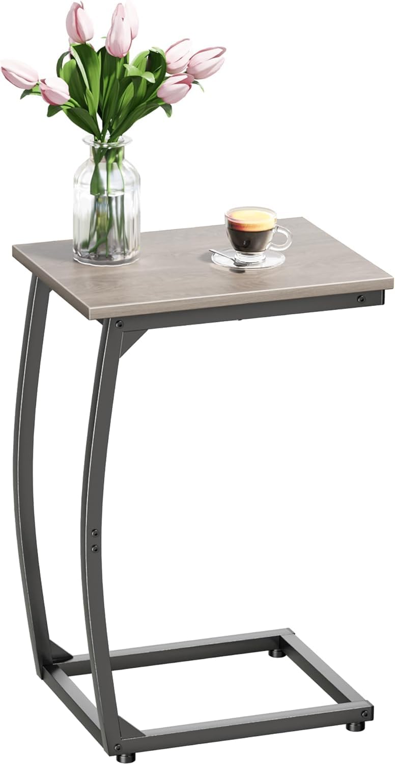 LAKEMID C Shaped End Table, Side Table for Couch, TV Tray Table for Living Room Bedroom (Grey)
