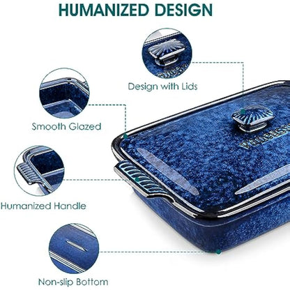 vancasso Starry 3.8 Quart Casserole Dish, Large Lasagna pan with lid, 9x13 inch Stoneware Casserole with lid, Microwave Safe, Blue
