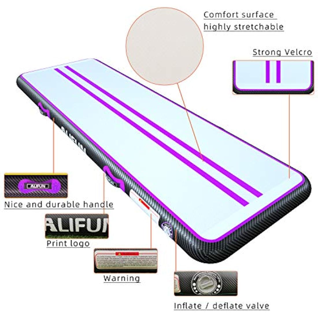 ALIFUN Inflatable Air Tumbling Mat Gymnastics Tumble Mat 400 x 100 x 10cm Training Mat Thick 10CM 20CM with Electric Air Pump