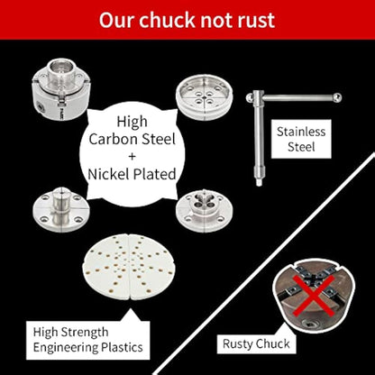 DEEFIINE 4 Inch Wood Lathe Chuck Set 1" X 8 tpi Thread, Nickel Plated Self Centering 4 Jaw Wood Turning Chuck Set(5PCS Jaws)