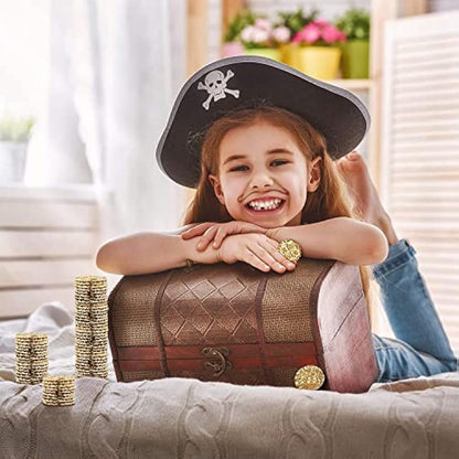 Large Gold Metal Pirate Coins - 100 Leprechaun Metal Rose Gold, Bronze, Silver & Gold for St Patricks Day, Game Tokens, Toys & Cosplay - Fake Set for Pirate Treasure Chest
