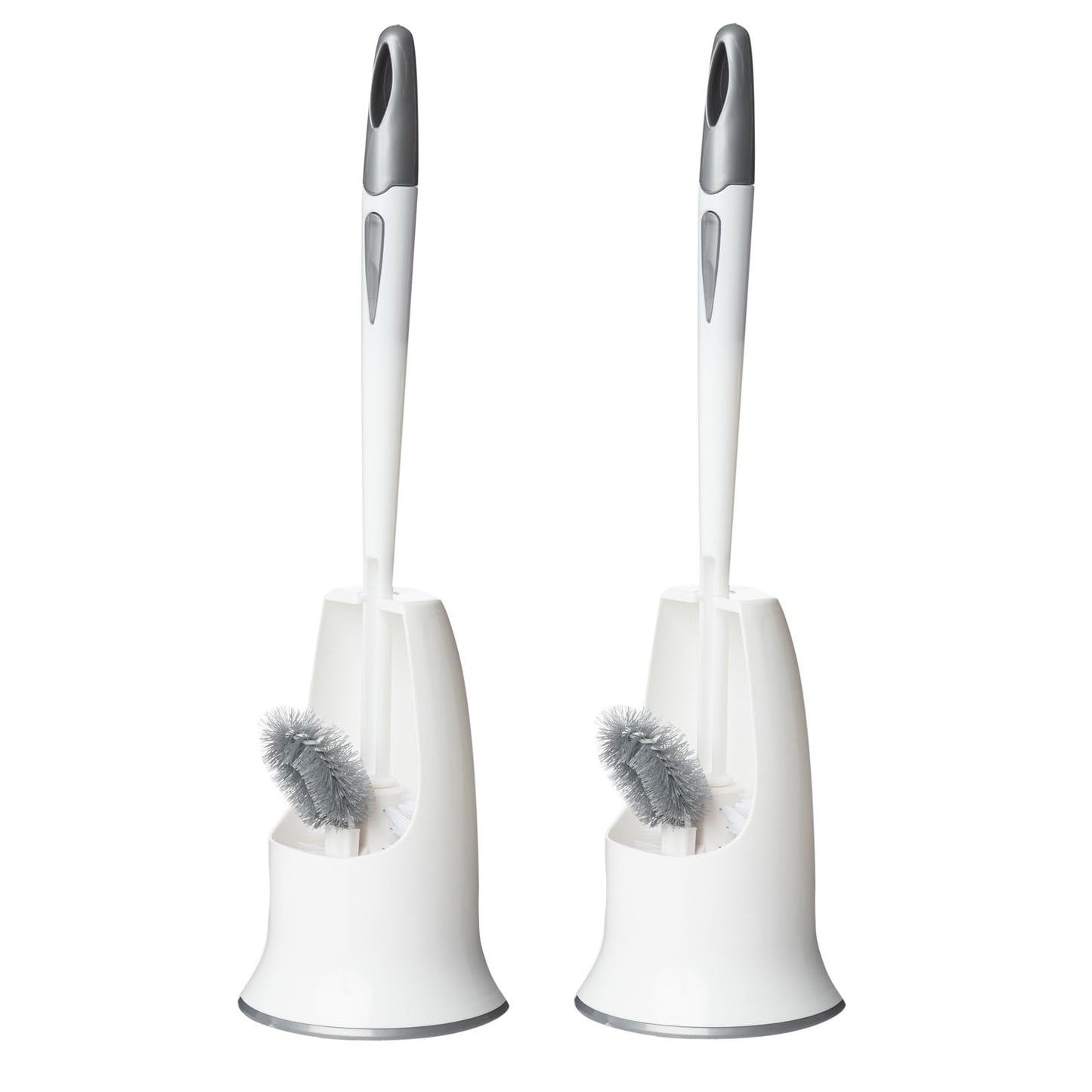 Ryhiac 2 Pack Toilet Brush with Holder for Bathroom, Double Brush Head with Bottom Edge, Home Cleaning Brush Set with Long Handle (Pack of 2 Grey