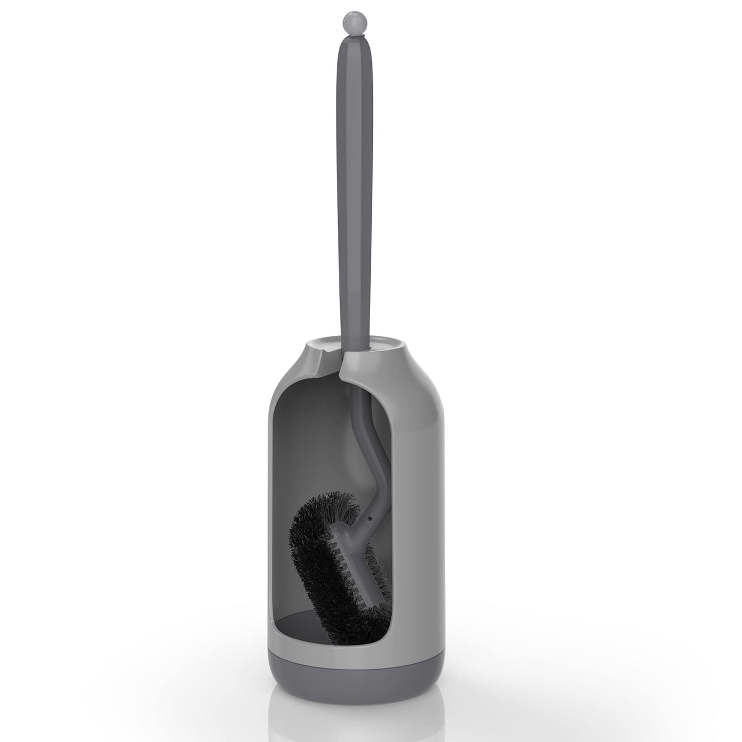HAMITOR Toilet Bowl Brush Holder Set: Bathroom Deep Cleaning Toilet Cleaner Scrubber Under Rim with Curved Bristle for Dead Corner Clean