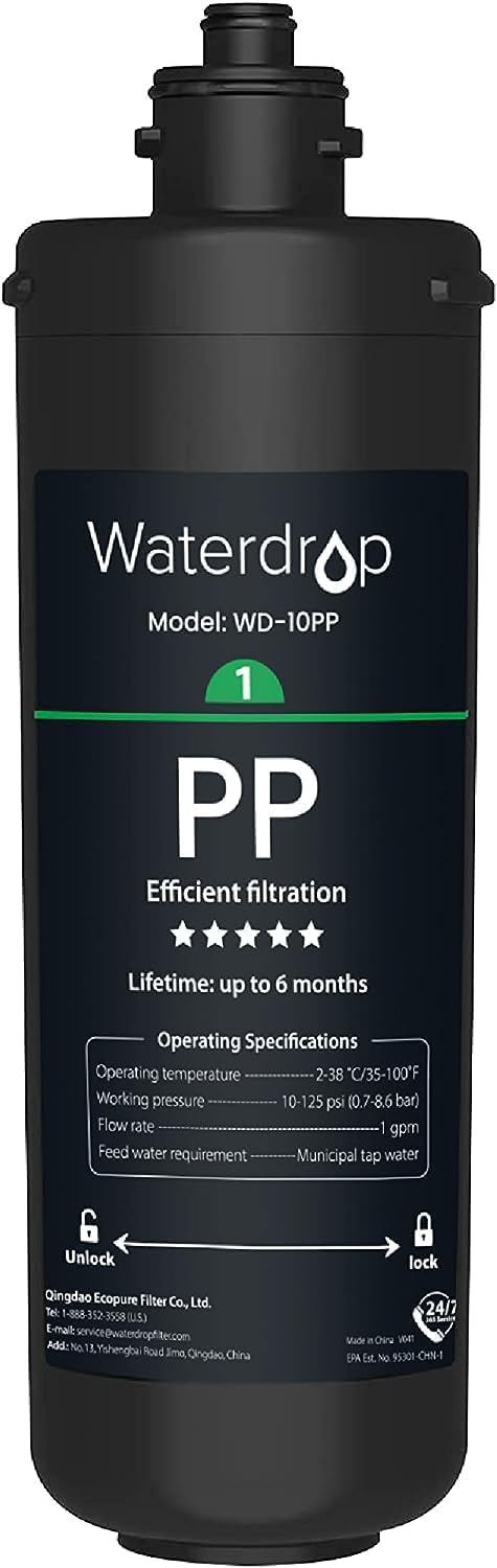 Waterdrop WD-10PP Under Sink Water Filter, Replacement for Waterdrop TSA & TSB &TSB-CM 3-Stage Under Sink Water Filter System