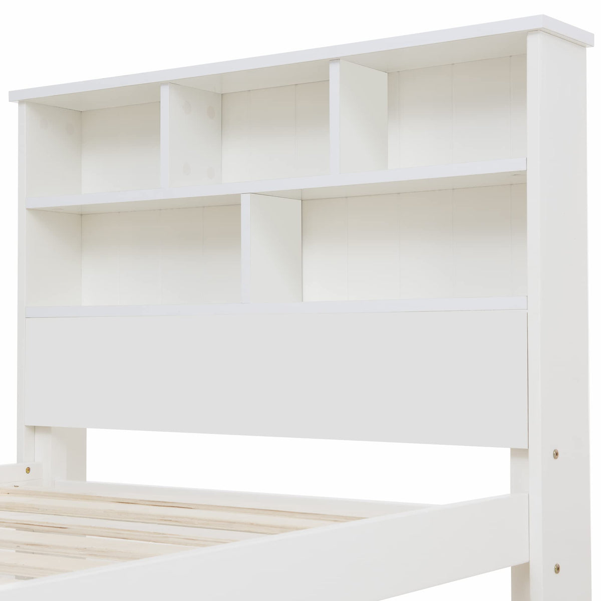 BTM Wooden Bed Frame with Shelves,Wooden Storage Bed, Shelf Headboard, Single Bed for Adult,Kids, Teenagers - 3FT 90 x 190 cm, White