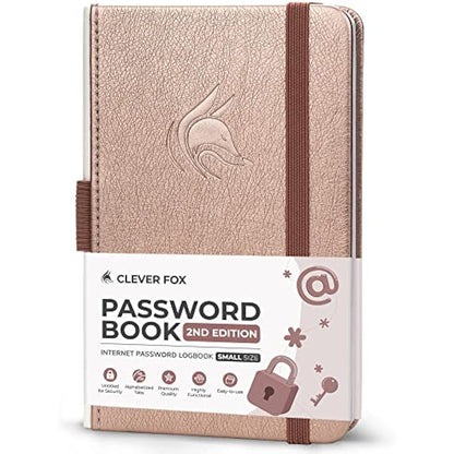 Clever Fox Password Book 2nd Edition Small – Pocket Password Keeper with Laminated Alphabetical Tabs – Internet Address Notebook & Login Details Organizer Journal – 8.9x14.2cm (Rose Gold)