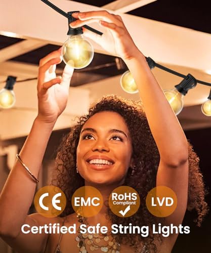 ZYRIVON 30M/100FT Outdoor Lights Mains Powered, 50+3 LED Garden Lights, Shatterproof Waterproof Outside Lights, Warm White String Lights for Garden, Yard, Wedding, Christmas, Gazebo, Fence, Roof