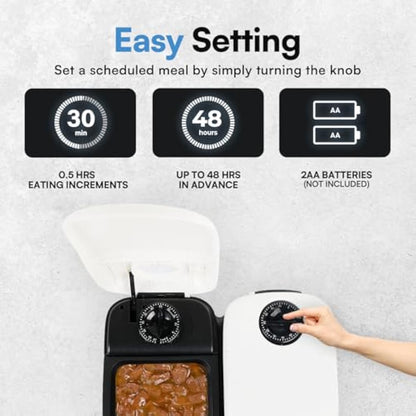 Pawise Automatic Cat & Dog Feeder with Ice Pack, 2-Meal Pet Wet & Dry Food Dispenser with 48-Hour Timer