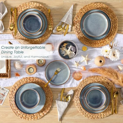 vancasso Playa Dinner Sets for 6 People, 18 Pieces Stoneware Plates and Bowls Set, Scratch Resistant Dinnerware Sets for Everyday Dining, Dishwasher and Microwave Safe, Lavender Blue