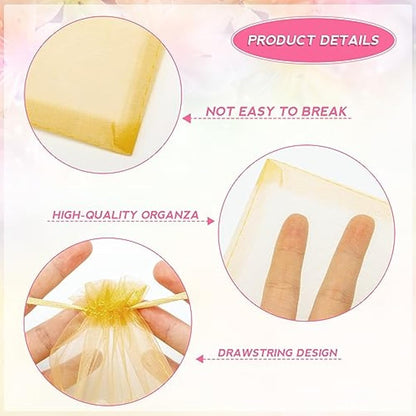 G2PLUS Gold Organza Gift Pouches, 10x15 CM Medium Organza Favour Bags, 100 PCS Wedding Jewelry Bags, Clear Mesh Pouches Perfect for Wedding, Christmas, Birthday, Anniversary