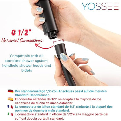 YOSSEE PVC Smooth Shower Hose 1.5M / 59 Inch with Anti-Twist Brass Connections - Universal Replacement, Flexible, Kink and Leak Proof (Black)