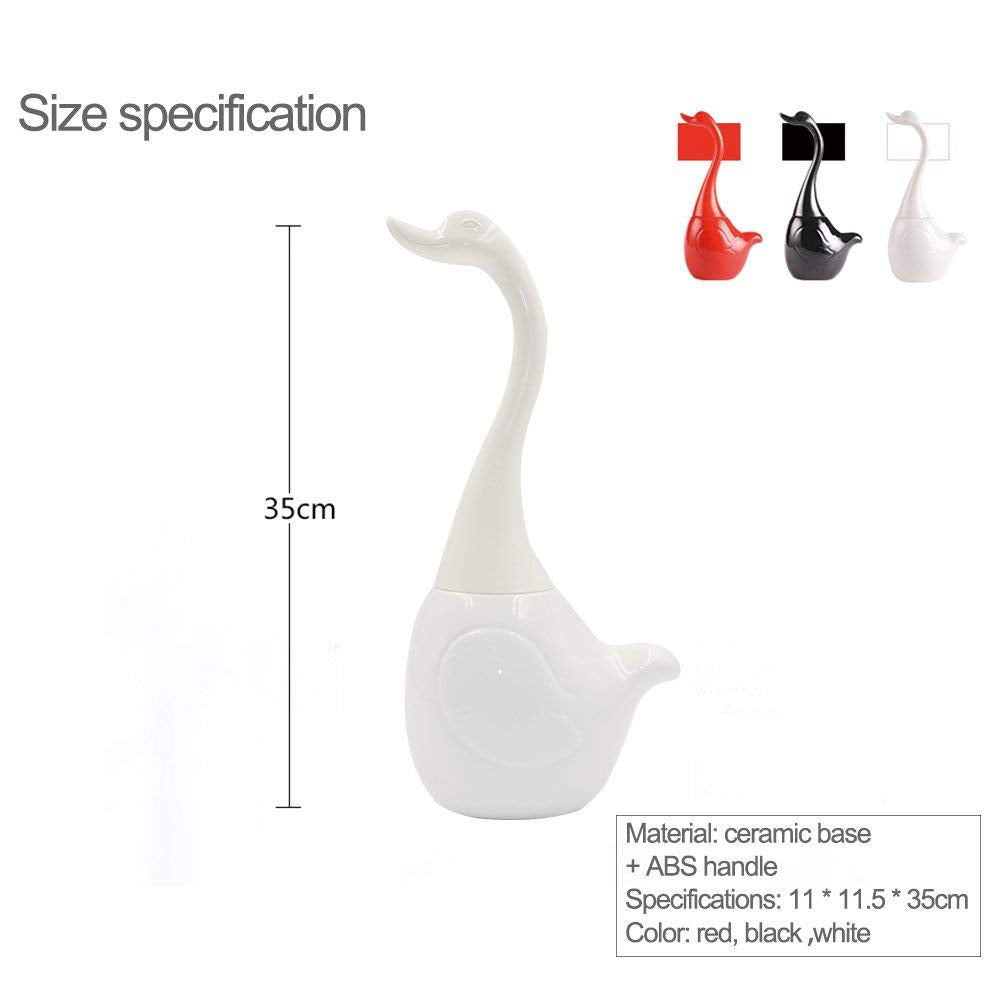 Toilet Brush and Holder, Bathroom Full Closed Toilet Brush Set Base long Plastic Handle Cleaning Brush Novelty Swan toilet brush (White)