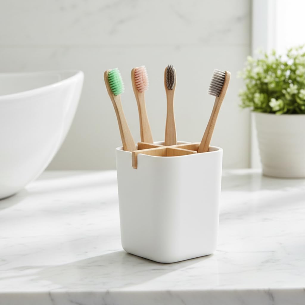 Kandid® Black Bamboo & Biodegradable Toothbrush Holder – Eco-Friendly, Water-Resistant Bathroom Organizer with Removable Divider for Toothbrushes