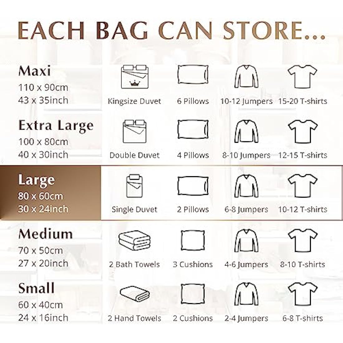 GENIE SPACE Premium Vacuum Storage Bags for Drawers, Suitcases and Wardrobes - Airtight, Odour-Proof, Reusable - Double Zipper Seal Compact Organiser - 80x60 cm, 6-Pack, Large