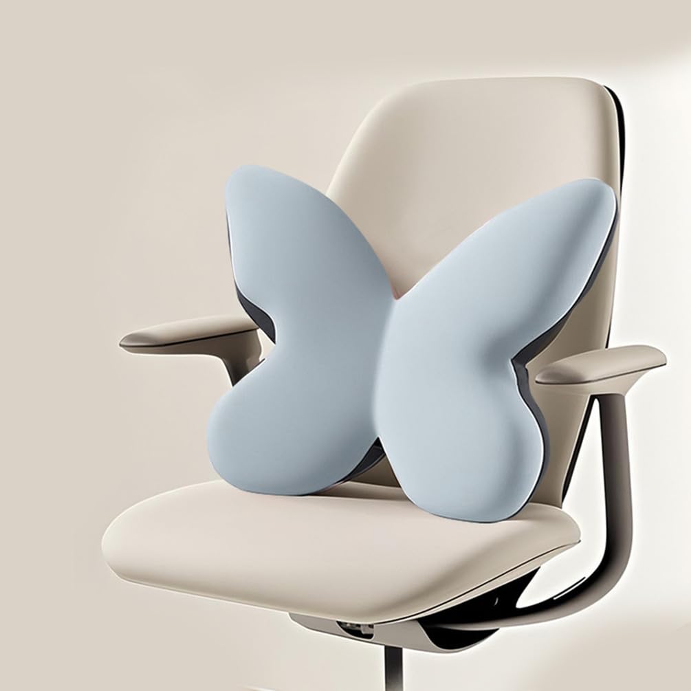 beolur Butterfly Memory Foam Lumbar Support Pillow – Removable Washable Cover, Dual-Core Support for Office & Car(Gray)