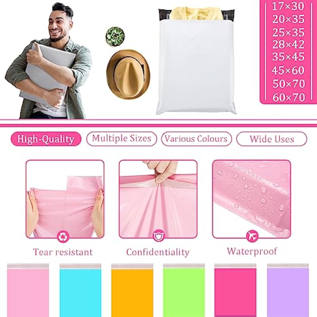 10p 60x70cm Hot Pink Vinted Postage Bags Mailing Bags for Clothes,Mailing Poly Postal Self Seal Bags,Large Parcel Shipping Bags Strong Packaging Bag Delivery Bags Plastic Envelopes for Posting Clothes