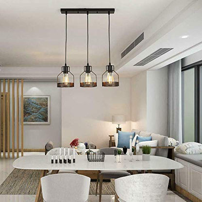 LEDSone Industrial 3 Lights Ceiling Lamp Adjustable Hanging Pendant Lights Flush Mount Ceiling Lighting Fixture E27 Base Black Bird Cage Pendant Lamp