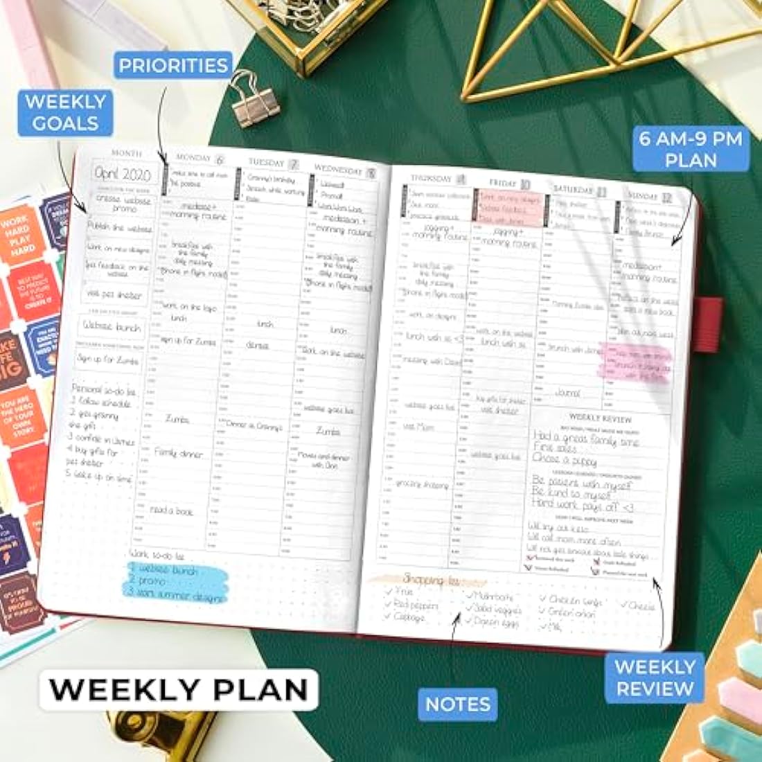Legend Planner Hourly Schedule – Weekly & Daily Organizer with Time Slots. Appointment Book Journal for Work, Undated, A5 (Wine Red)