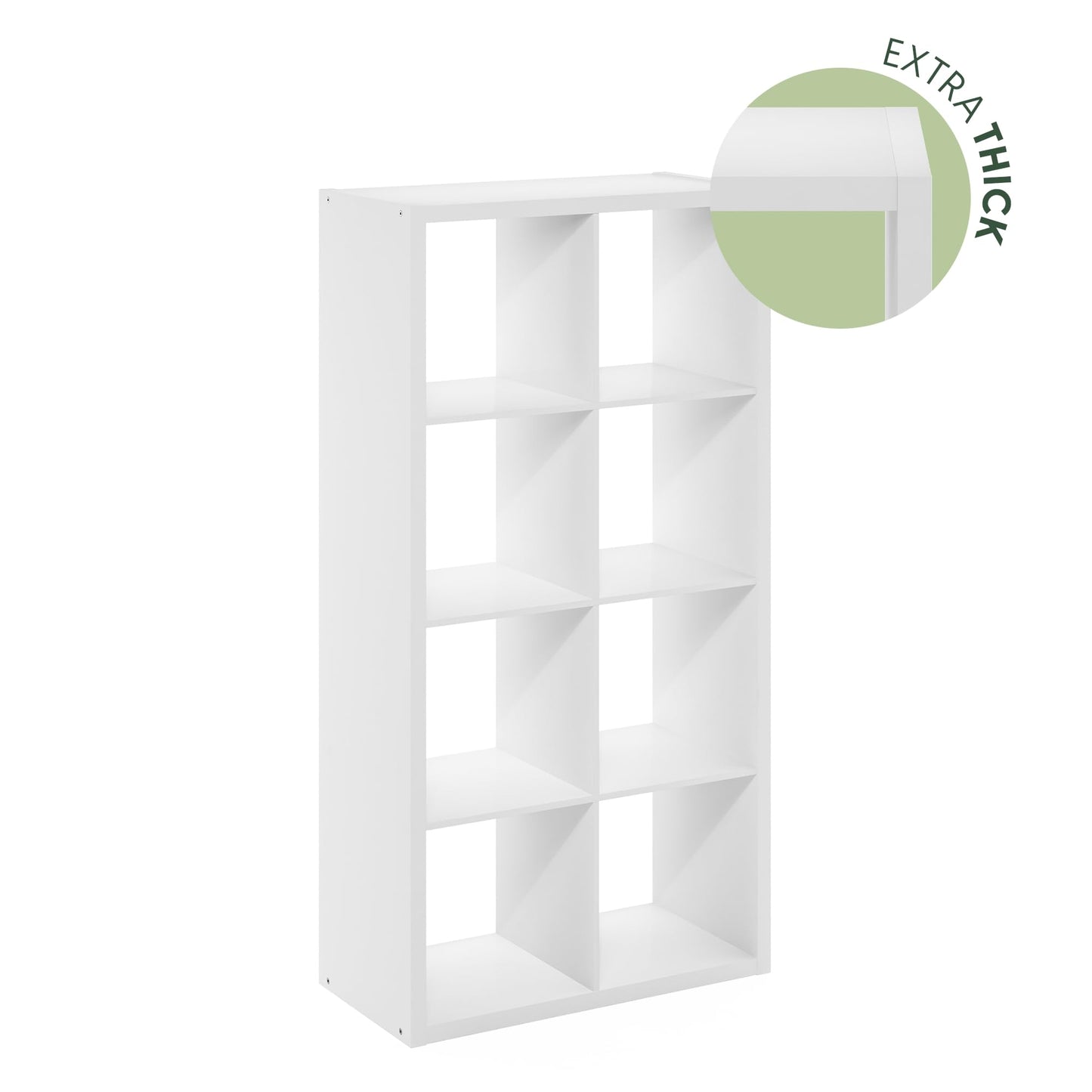 Furinno CUBICLE Book Shelf, 8-Cube Thick Frame Bookshelf, Horizontally & Vertically Reversible Bookcase with Open Back, 14.6 x 30 x 57.9