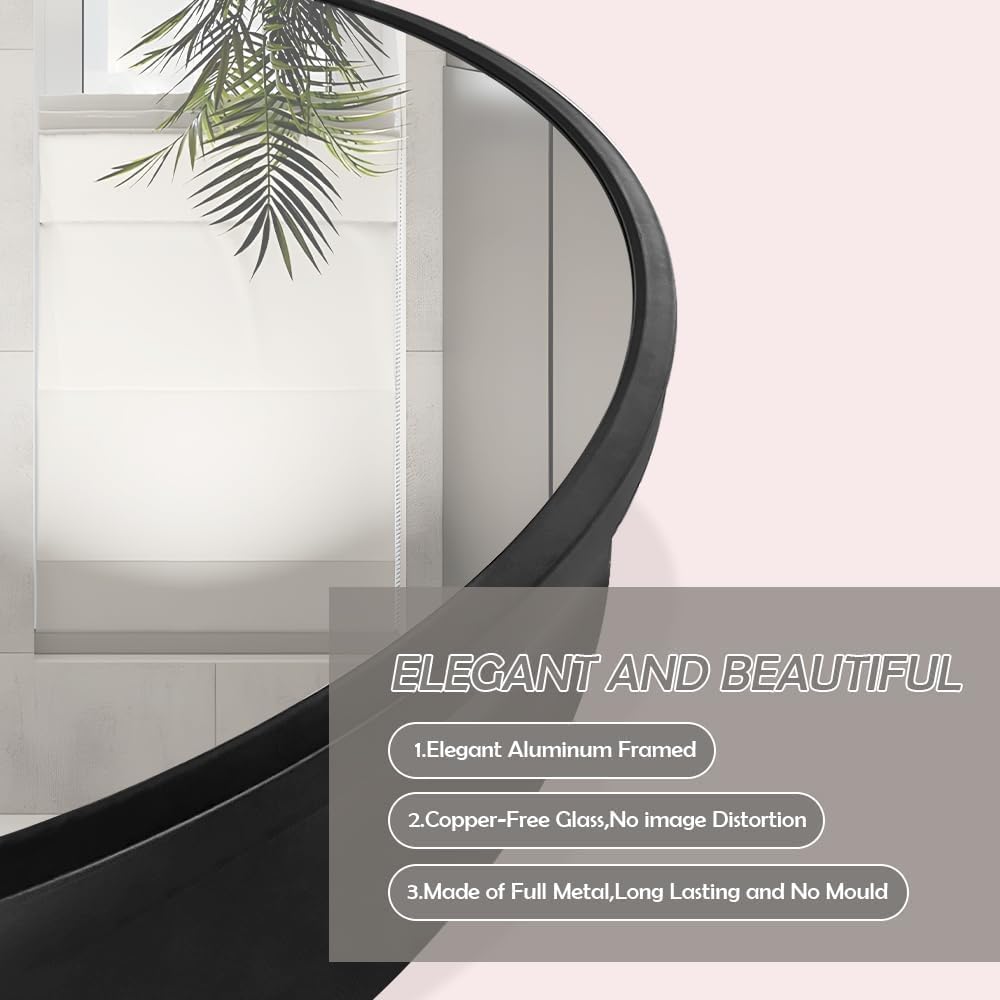 Janboe Round Mirror Cabinet,Aluminum Framed,Soft Close Hinge,76cm,Black
