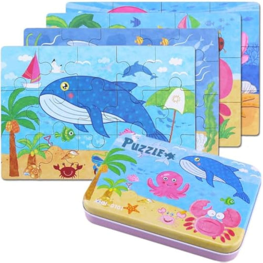 BBLIKE Puzzles Jigsaws for 2 3 4 Year Old - Pack of 4 Puzzles Toy in a Box for Age 2-5, Travel Games for on Plane Educational Learning Birthday Gift Present for Children Boys Girls (Sea Creatures)